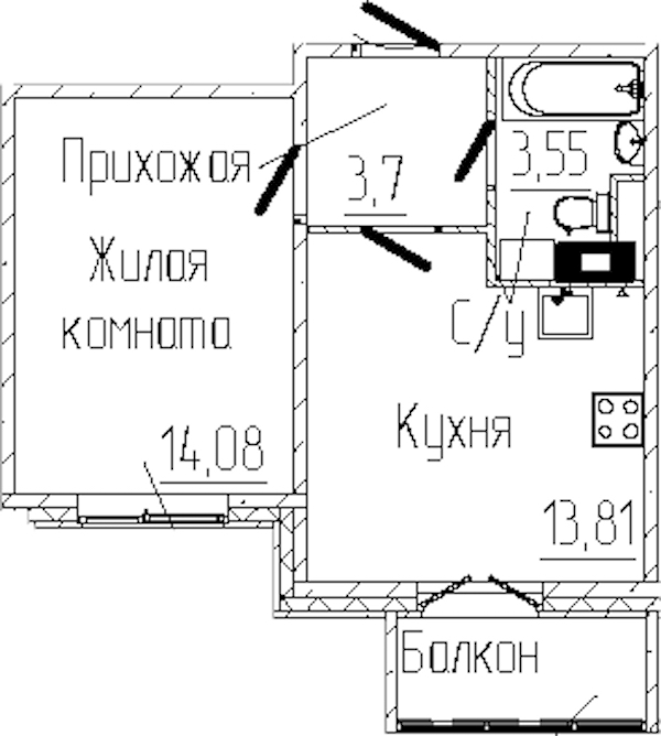 1-комнатная квартира 36.07 м², 6/6 эт., ЖК «SERTOLOVO PARK»